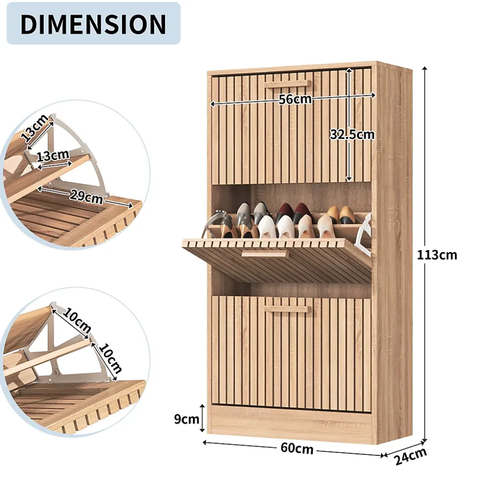 Meuble à chaussures avec 3 portes abattantes, grande capacité, idéal pour salon et entrée