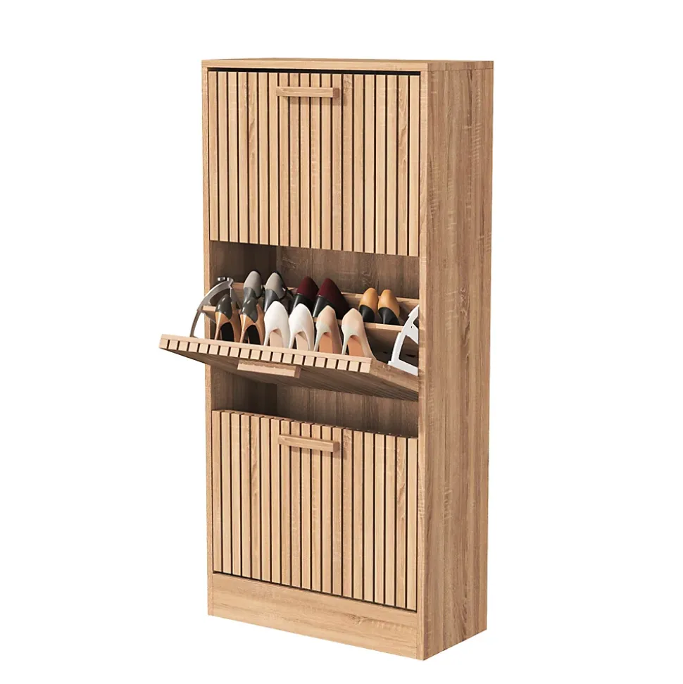 Meuble à chaussures avec 3 portes abattantes, grande capacité, idéal pour salon et entrée