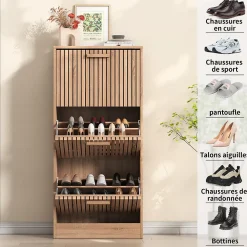 Meuble à chaussures avec 3 portes abattantes, grande capacité, idéal pour salon et entrée