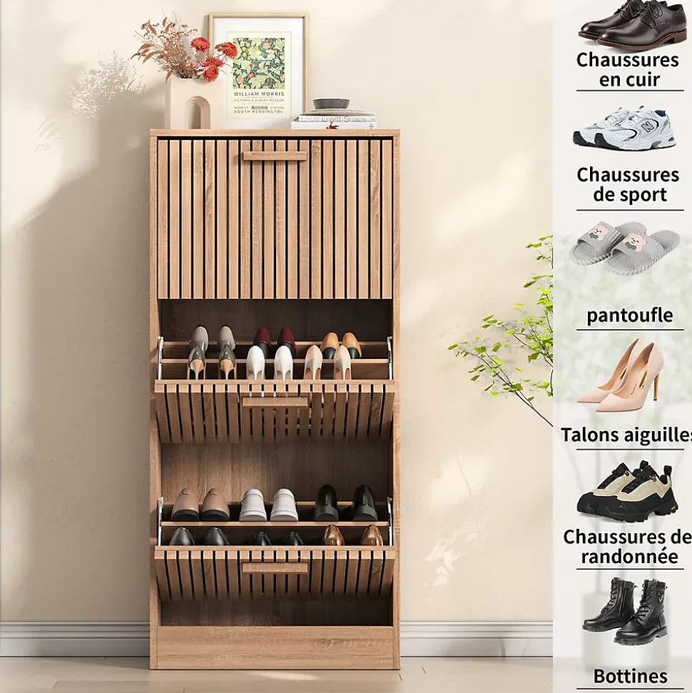 Meuble à chaussures avec 3 portes abattantes, grande capacité, idéal pour salon et entrée
