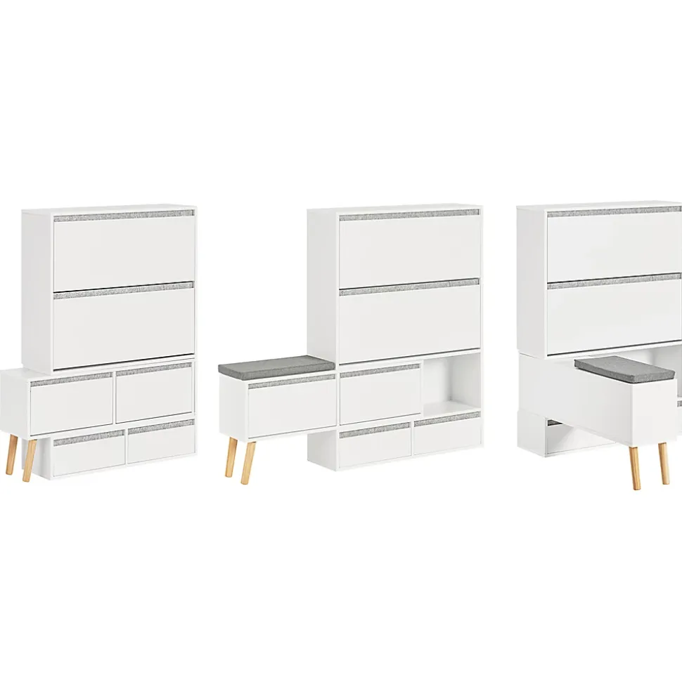 Meuble à Chaussures avec 2 Abattants, 2 Portes, 2 Tiroirs et Coussin, FSR134-W, SoBuy