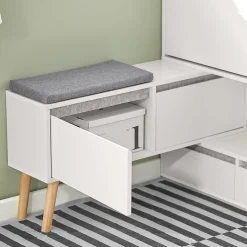 Meuble à Chaussures avec 2 Abattants, 2 Portes, 2 Tiroirs et Coussin, FSR134-W, SoBuy