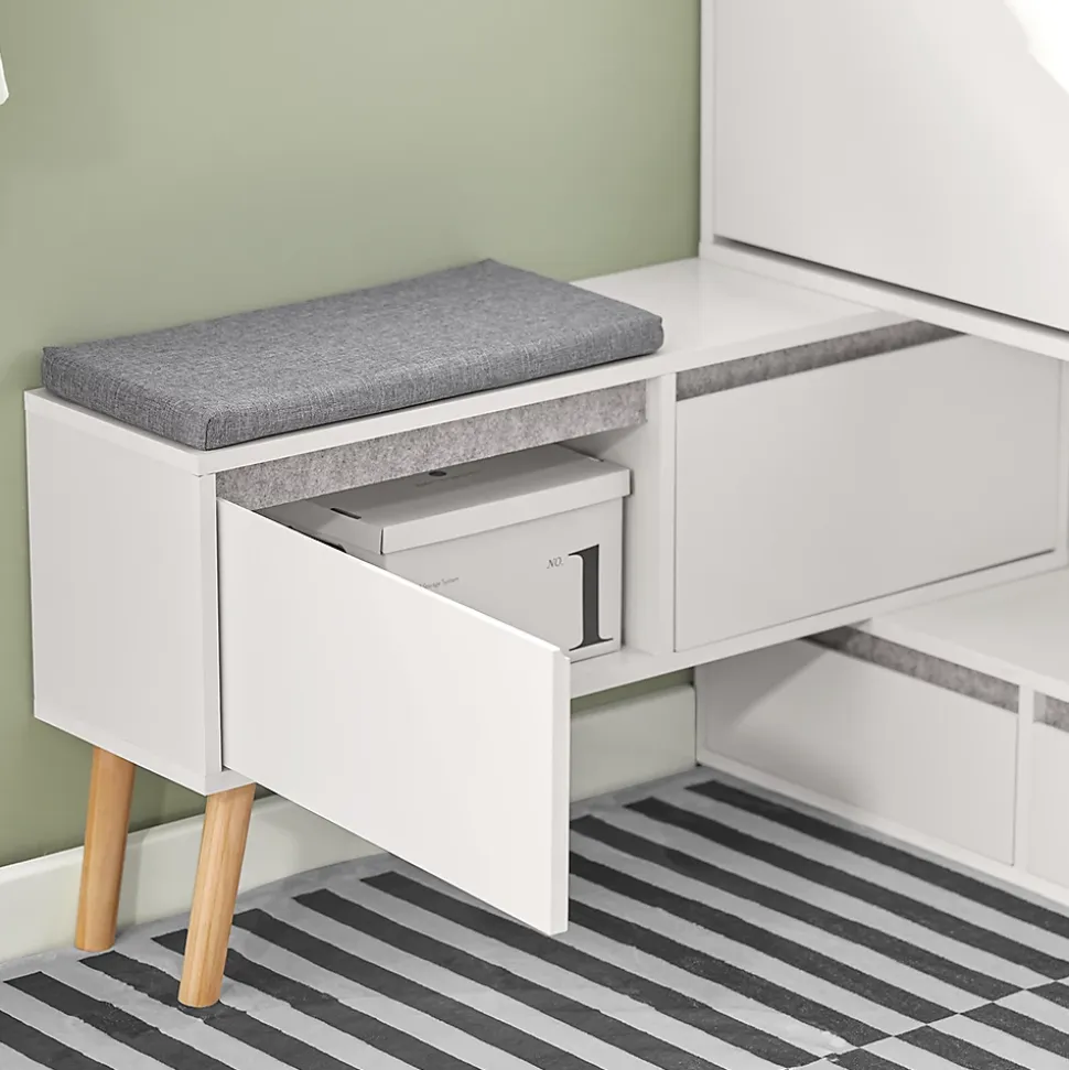 Meuble à Chaussures avec 2 Abattants, 2 Portes, 2 Tiroirs et Coussin, FSR134-W, SoBuy