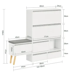 Meuble à Chaussures avec 2 Abattants, 2 Portes, 2 Tiroirs et Coussin, FSR134-W, SoBuy