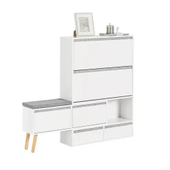 Meuble à Chaussures avec 2 Abattants, 2 Portes, 2 Tiroirs et Coussin, FSR134-W, SoBuy