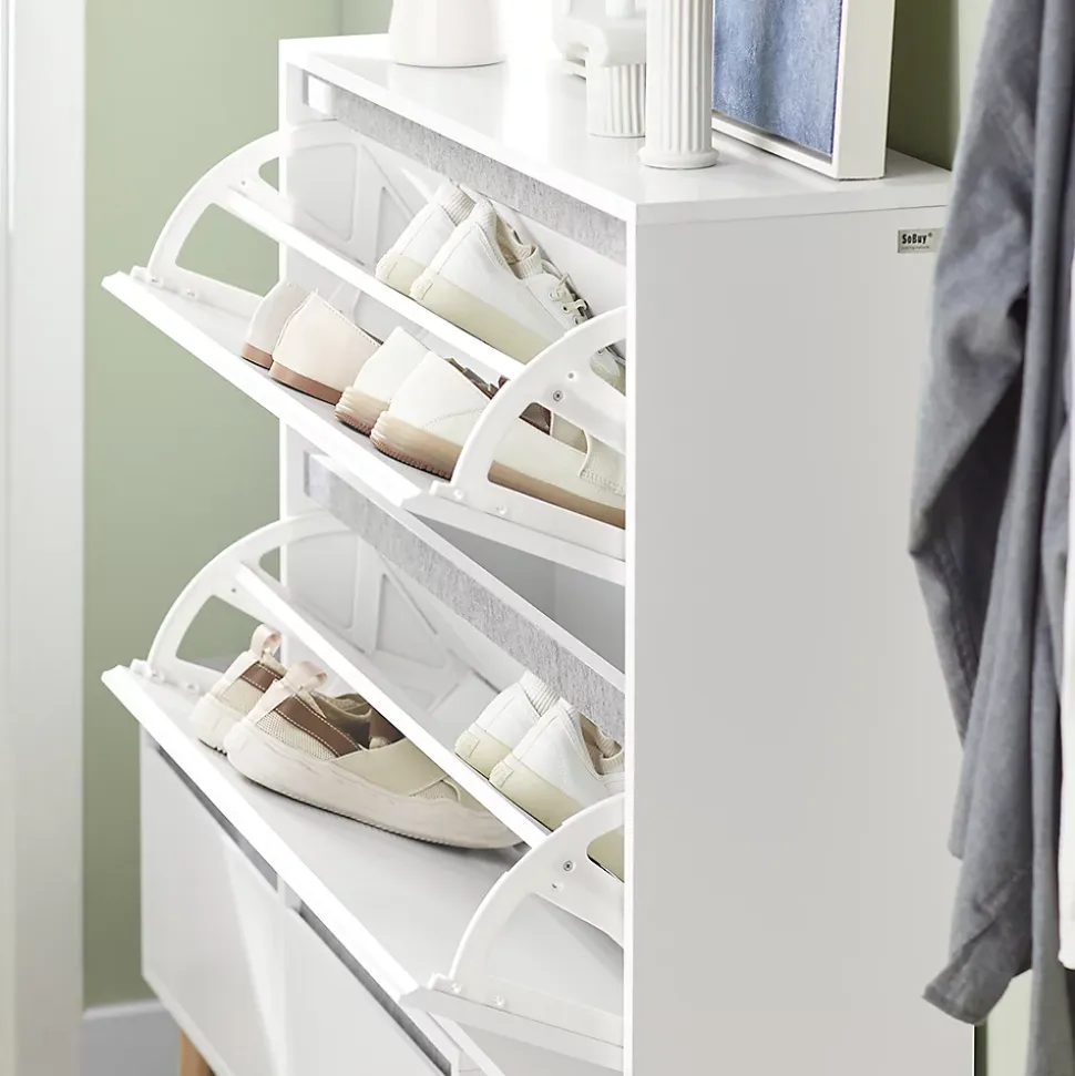 Meuble à Chaussures avec 2 Abattants, 2 Portes, 2 Tiroirs et Coussin, FSR134-W, SoBuy