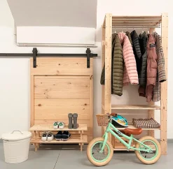 Meuble à chaussures avec deux tablettes empilables en pin (30x75x25,9 cm)