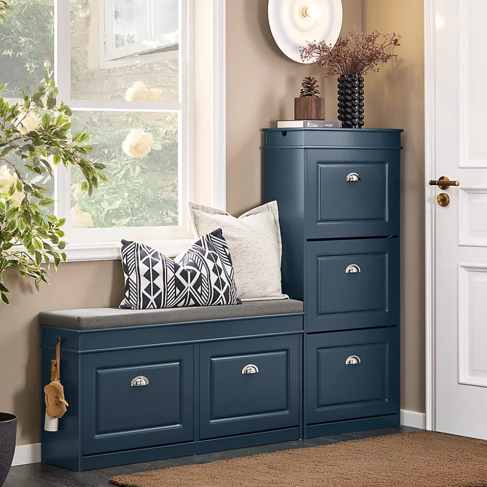 Meuble à Chaussures avec Rangement Pliable Bleu Tissu 104x24x52cm pour Entrée Chambre Gain de Place