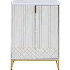 Meuble à Chaussures Blanc, Armoire à Chaussures Design avec Portes Dorées et 4 Étagères, Pieds en Métal - 75x37x105 cm