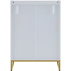Meuble à Chaussures Blanc, Armoire à Chaussures Design avec Portes Dorées et 4 Étagères, Pieds en Métal - 75x37x105 cm