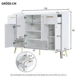 Meuble à Chaussures Blanc avec 2 Tiroirs et 4 Portes, Pieds Métal - 130x37x100 cm