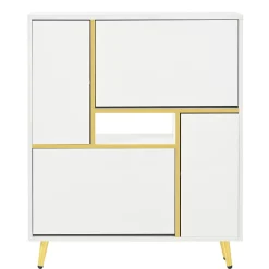 Meuble à Chaussures Blanc Brillant, Éclairage LED Multicolore, design Moderne, entrée/Salon, Panneaux de Particules, 80x25x96 cm