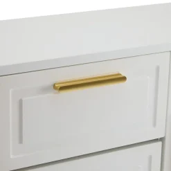 Meuble à Chaussures Blanc 2 Tiroirs et Étagères Réglables, Armoire à Chaussures avec Portes et Poignées Dorées - 120x24x107 cm