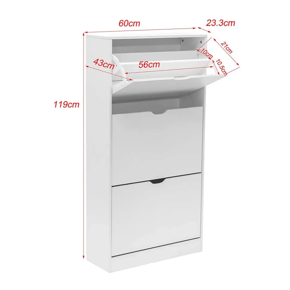 Meuble à Chaussures Blanc MDF 3 Portes pour 12 Paires pour Entrées