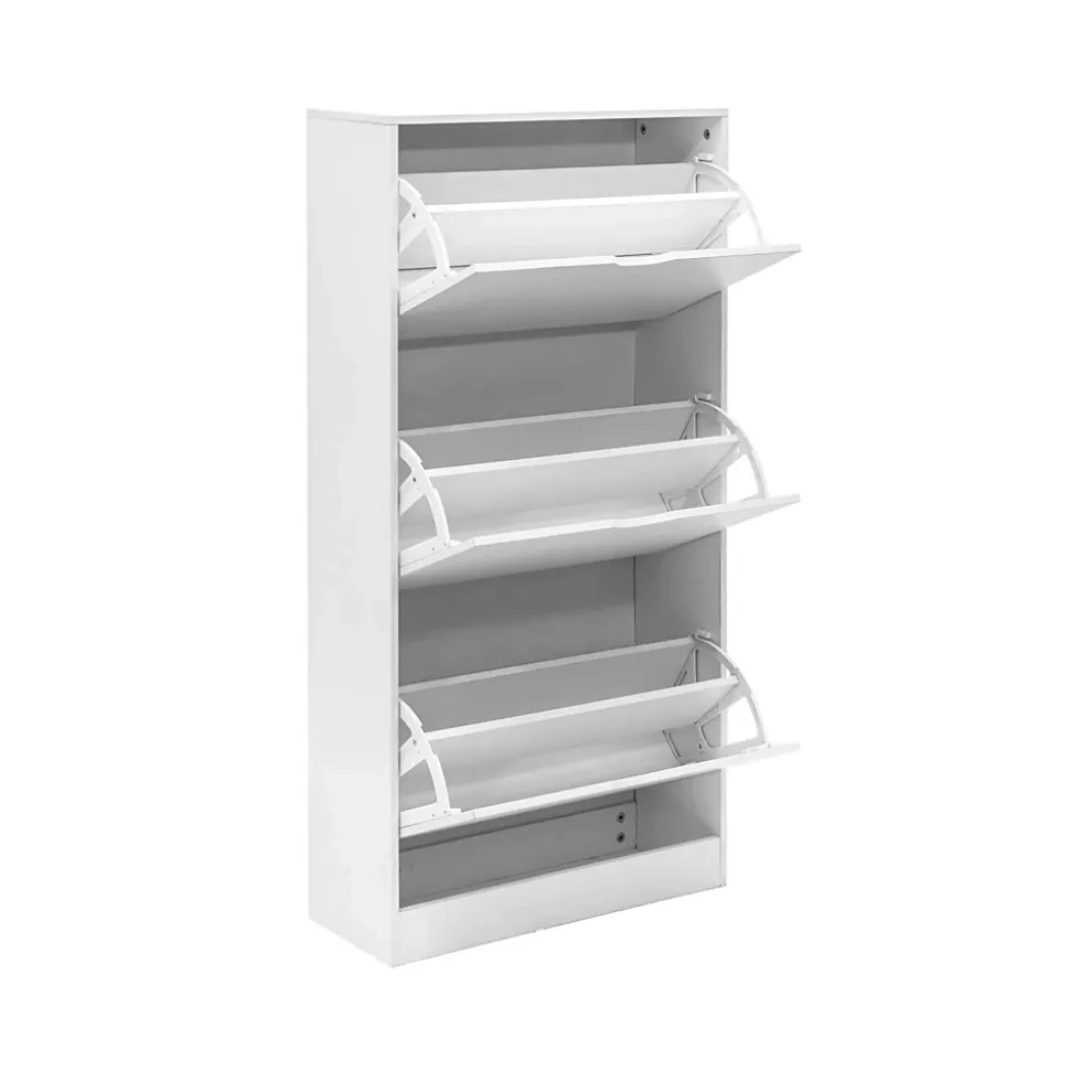 Meuble à Chaussures Blanc MDF 3 Portes pour 12 Paires pour Entrées