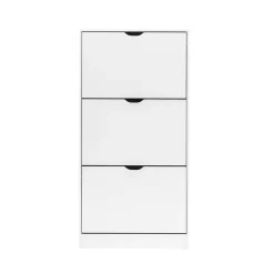 Meuble à Chaussures Blanc MDF 3 Portes pour 12 Paires pour Entrées