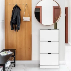 Meuble à Chaussures Blanc MDF 3 Portes pour 12 Paires pour Entrées