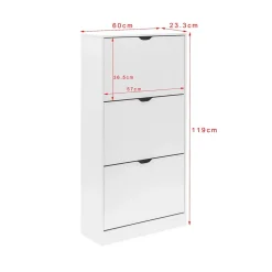 Meuble à Chaussures Blanc MDF 3 Portes pour 12 Paires pour Entrées