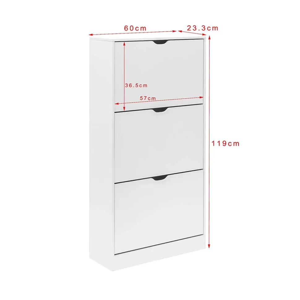 Meuble à Chaussures Blanc MDF 3 Portes pour 12 Paires pour Entrées