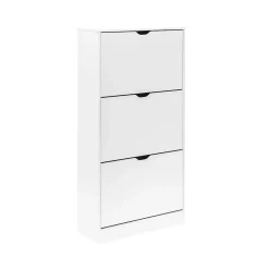 Meuble à Chaussures Blanc MDF 3 Portes pour 12 Paires pour Entrées