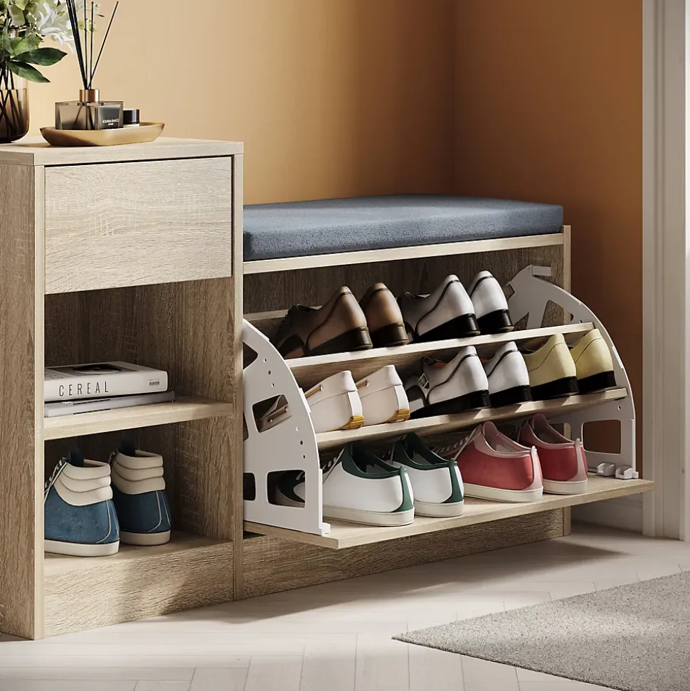 Meuble à chaussures brune SIRHONA Banc de rangement brune mat L94.5xP30xH57cm