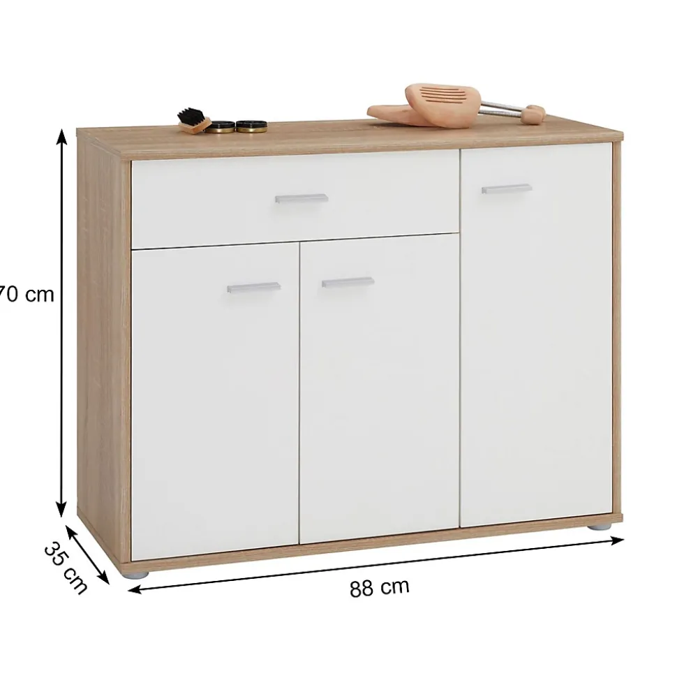 Meuble à chaussures CAMILLE, en mélaminé décor chêne sonoma et blanc mat