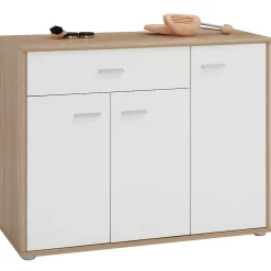 Meuble à chaussures CAMILLE, en mélaminé décor chêne sonoma et blanc mat