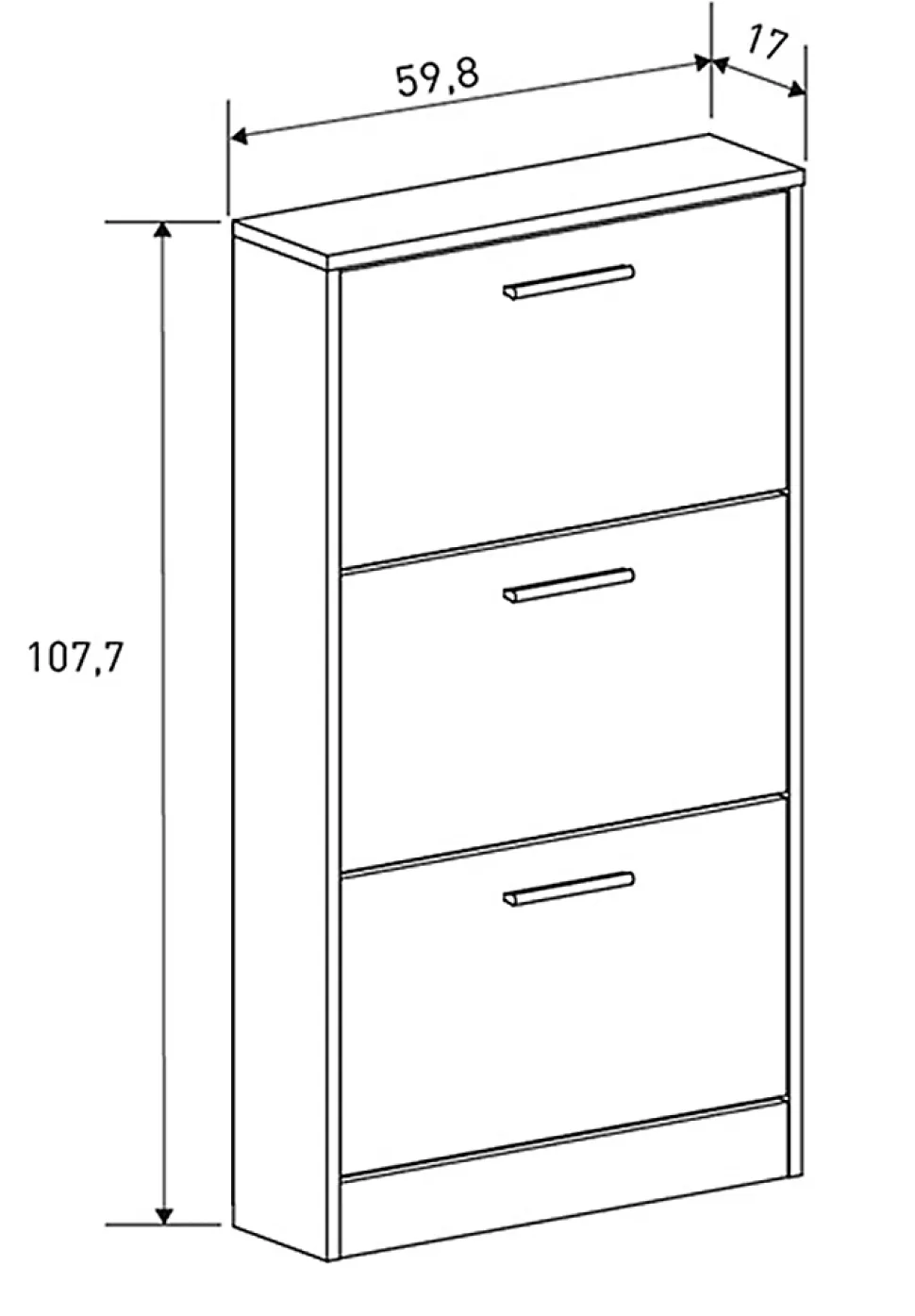 Meuble à chaussures, commode à chaussures à 3 portes coloris chêne Mauvella - Longueur 59,80 x profondeur 17 x hauteur 107,70 cm