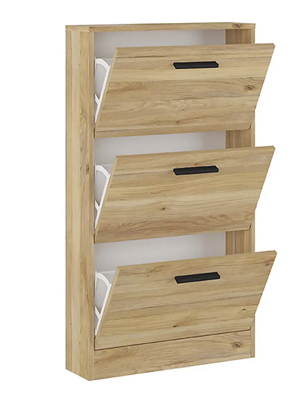 Meuble à chaussures, commode à chaussures à 3 portes coloris chêne Mauvella - Longueur 59,80 x profondeur 17 x hauteur 107,70 cm