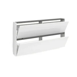 Meuble à chaussures Dantonucc, Meuble à chaussures, Armoire d'entrée polyvalente, 160x19h85 cm, Blanc brillant