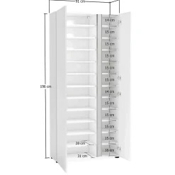 Meuble à chaussures Dbarbierat, Meuble à chaussures, Armoire d'entrée polyvalente, 91x33h196 cm, Blanc brillant et anthracite