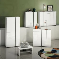 Meuble à chaussures Dbarbierat, Meuble à chaussures, Armoire d'entrée polyvalente, 91x33h196 cm, Blanc brillant et anthracite