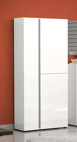 Meuble à chaussures Dbarbierat, Meuble à chaussures, Armoire d'entrée polyvalente, 91x33h196 cm, Blanc brillant et anthracite