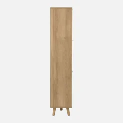 Meuble à chaussures décor bois et cannage 3 abattants. poignées en métal - L 75 x P 26 x H 131 cm - Eva