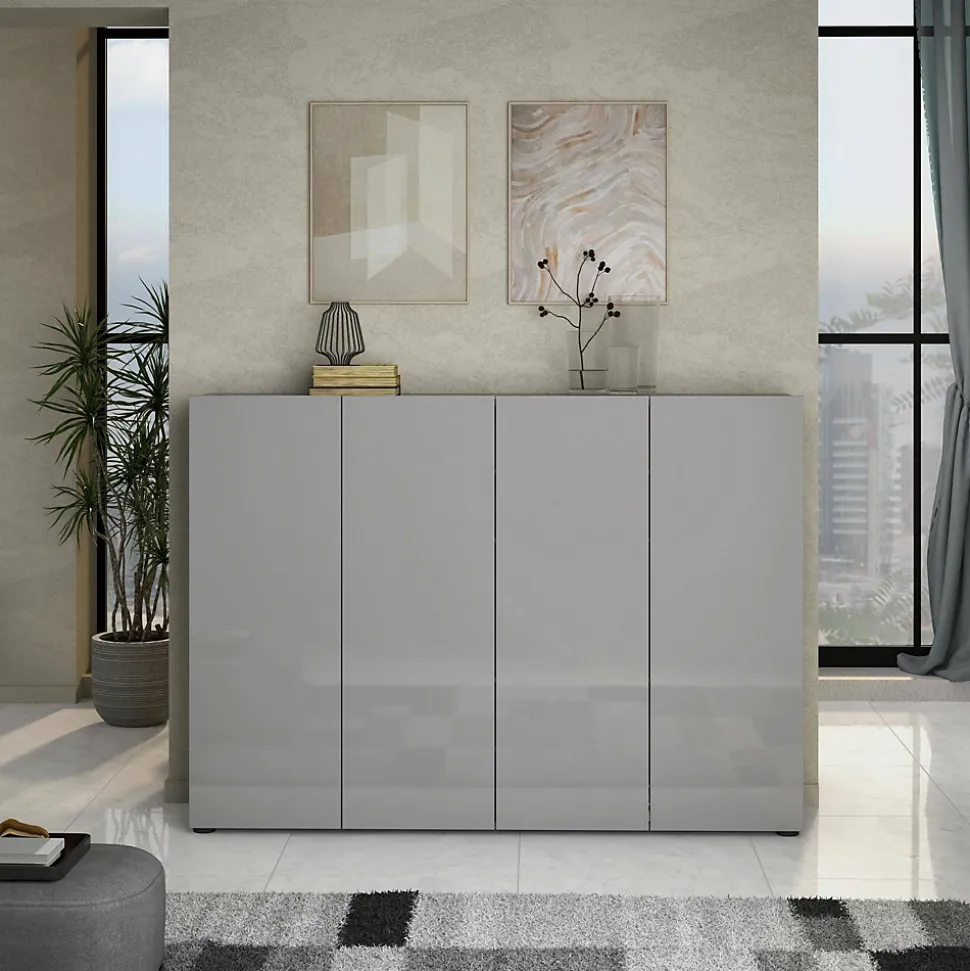 Meuble à chaussures Ddilorenz, Meuble à chaussures, Armoire d'entrée polyvalente, Rangement pour chaussures, 160x34h115 cm, Gris