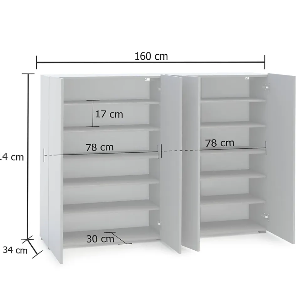 Meuble à chaussures Ddilorenz, Meuble à chaussures, Armoire d'entrée polyvalente, Rangement pour chaussures, 160x34h115 cm, Gris