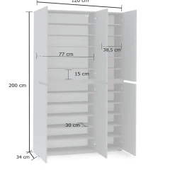 Meuble à chaussures Ddomingue, Meuble à chaussures, Armoire d'entrée polyvalente, Rangement pour chaussures, 122x34h200 cm, Gris