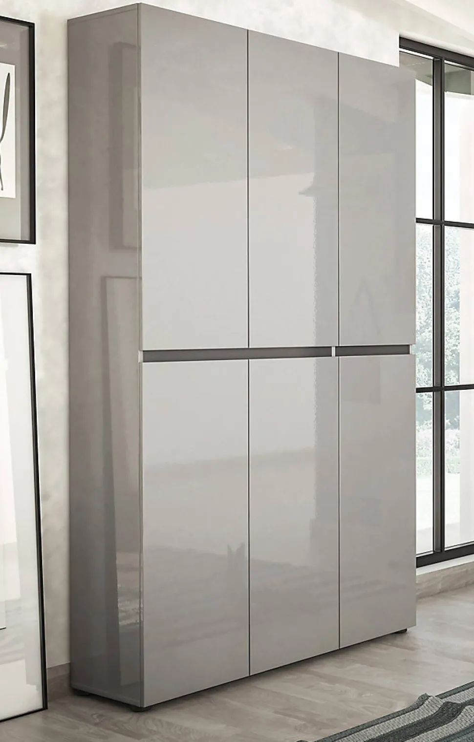 Meuble à chaussures Ddomingue, Meuble à chaussures, Armoire d'entrée polyvalente, Rangement pour chaussures, 122x34h200 cm, Gris