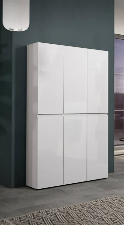 Meuble à chaussures Ddomingue, Meuble à chaussures, Armoire d'entrée polyvalente, 122x34h200 cm, Blanc brillant