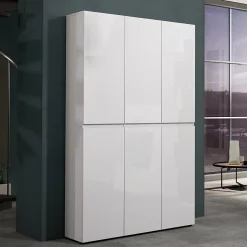 Meuble à chaussures Ddomingue, Meuble à chaussures, Armoire d'entrée polyvalente, 122x34h200 cm, Blanc brillant
