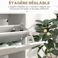 Meuble à chaussures design scandinave 4 portes abattantes 4 étagères réglables bois pin panneaux blanc