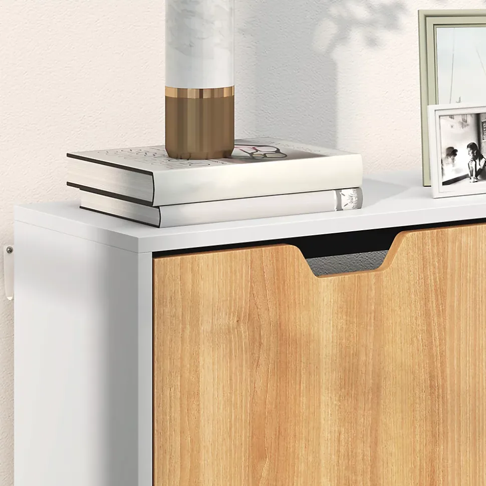 Meuble à chaussures design scandinave 4 portes abattantes 4 étagères réglables bois pin panneaux bois blanc