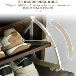 Meuble à chaussures design Urban Craft 3 portes abattantes 3 étagères poignées métal noir aspect noyer
