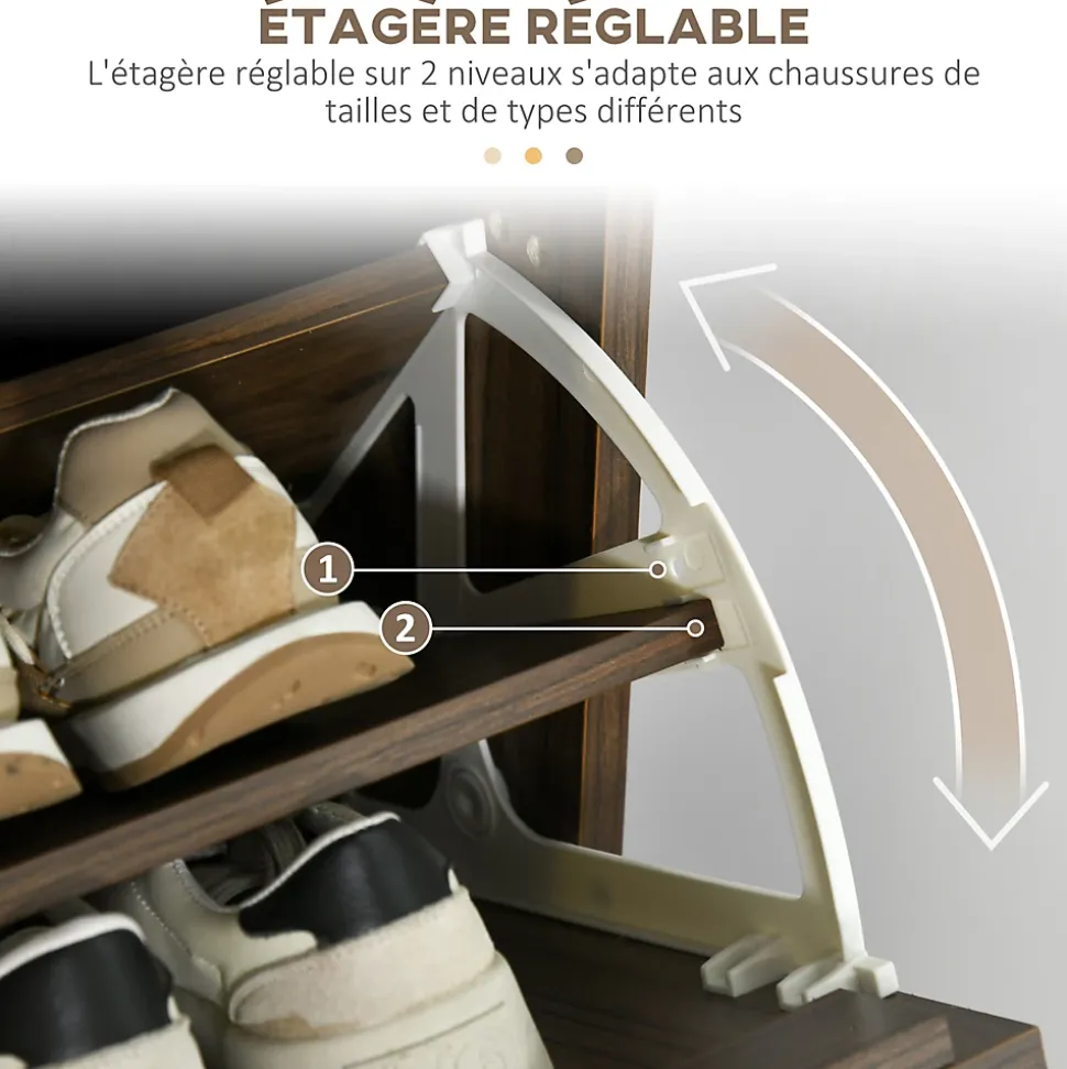 Meuble à chaussures design Urban Craft 3 portes abattantes 3 étagères poignées métal noir aspect noyer