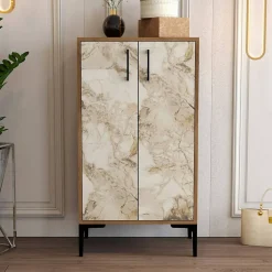 Meuble à chaussures Dmarrull, Meuble à chaussures, Armoire polyvalente, Rangement pour chaussures, 60x35h111 cm, Noyer et Blanc