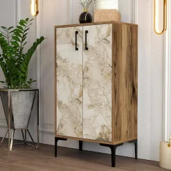 Meuble à chaussures Dmarrull, Meuble à chaussures, Armoire polyvalente, Rangement pour chaussures, 60x35h111 cm, Noyer et Blanc