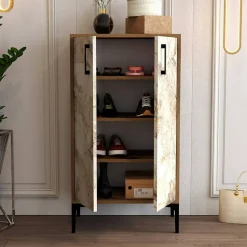 Meuble à chaussures Dmarrull, Meuble à chaussures, Armoire polyvalente, Rangement pour chaussures, 60x35h111 cm, Noyer et Blanc