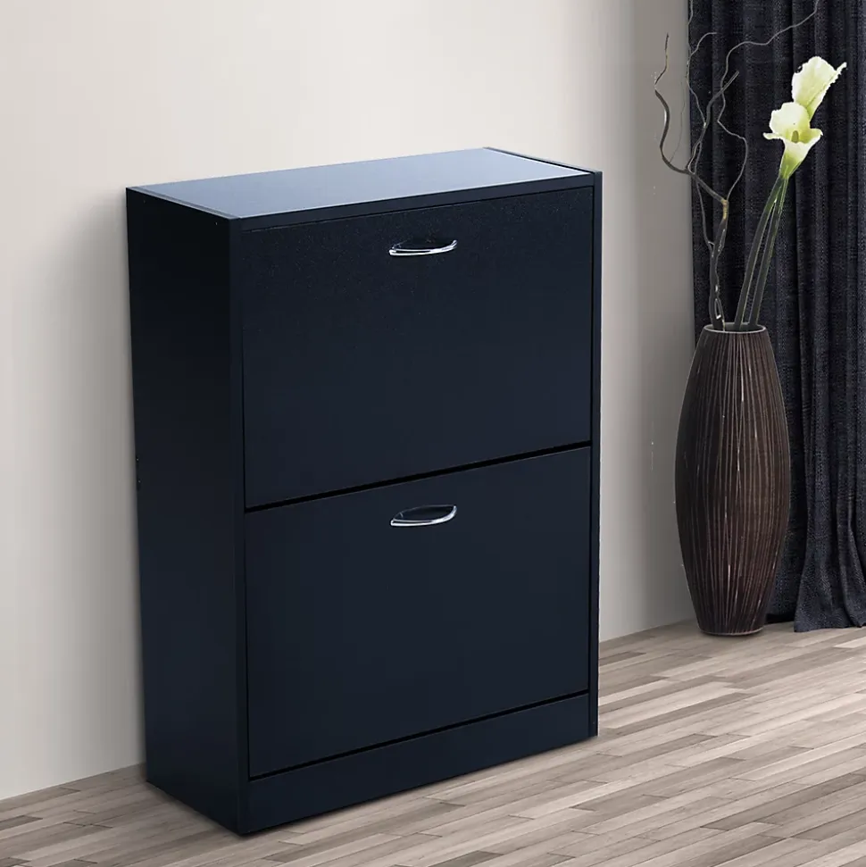 Meuble à chaussures double compartiment à bascule 60L x 24l x 80H cm panneaux de particules noir
