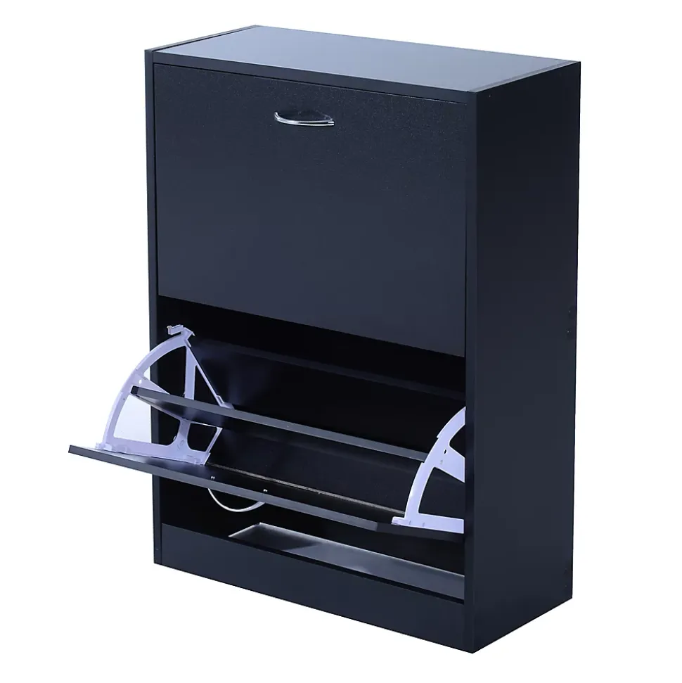 Meuble à chaussures double compartiment à bascule 60L x 24l x 80H cm panneaux de particules noir