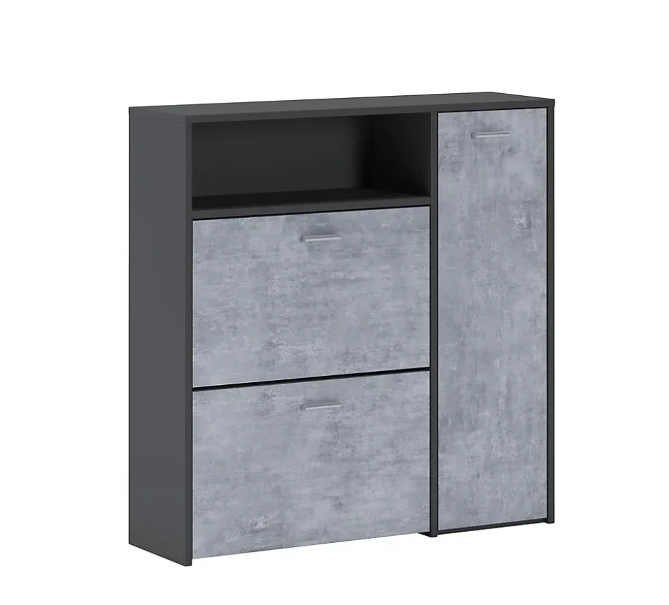 Meuble à chaussures Dpinn, Meuble chaussures peu encombrante, Meuble avec 3 portes pliantes, 92x27h94 cm, Anthracite, Ciment